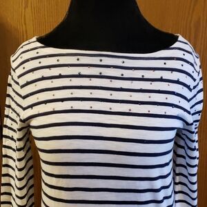 J crew nautical bling sparkle striped boat neck